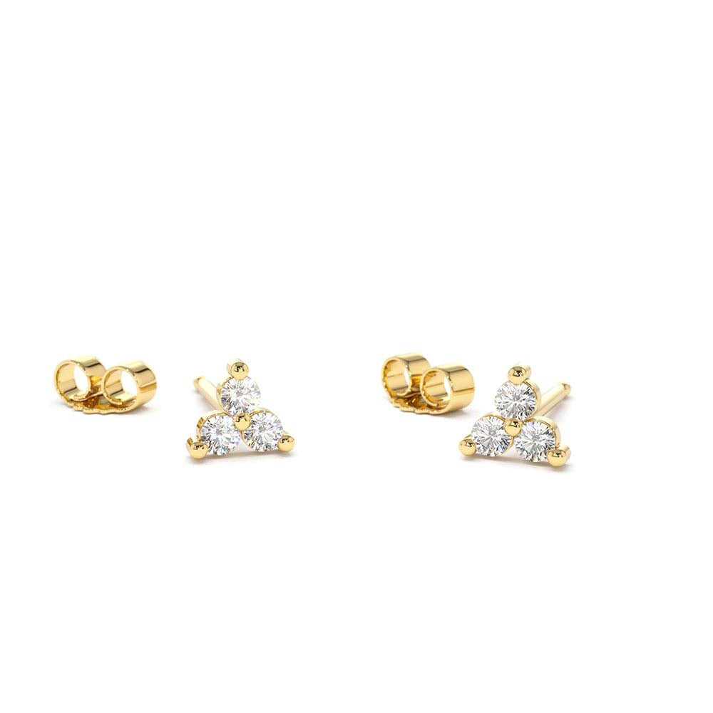 Prong Setting Diamond Trio Tiny Stud Earrings in 14K Gold — view 1
