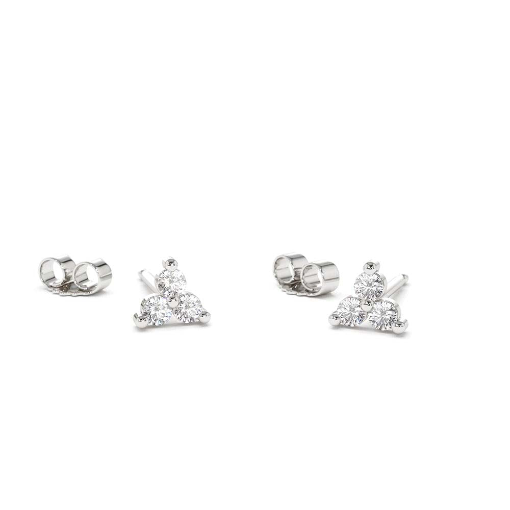 Prong Setting Diamond Trio Tiny Stud Earrings in 14K Gold — view 2