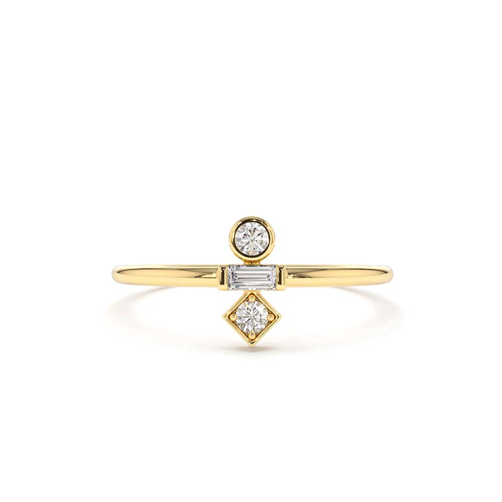 Baguette and Round Cut Diamond Ring in 14K Gold — view 1