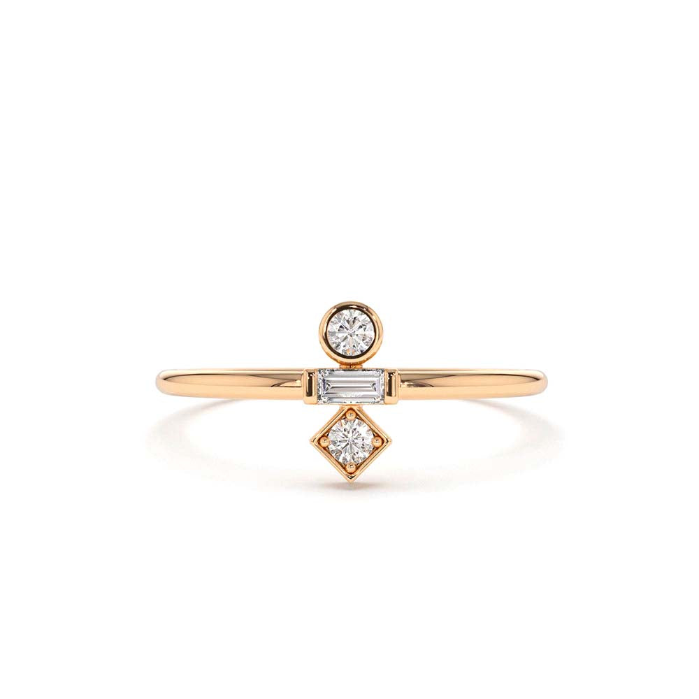 Baguette and Round Cut Diamond Ring in 14K Gold — view 5