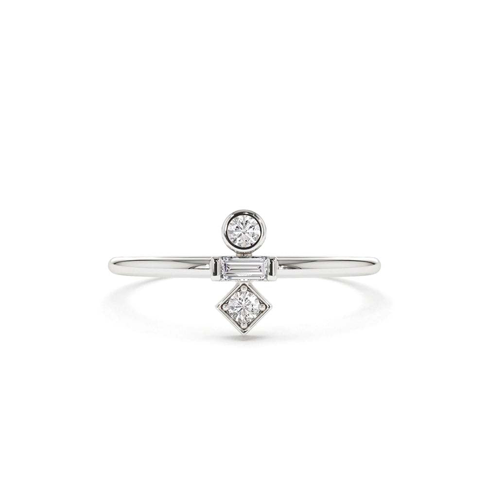 Baguette and Round Cut Diamond Ring in 14K Gold — view 4