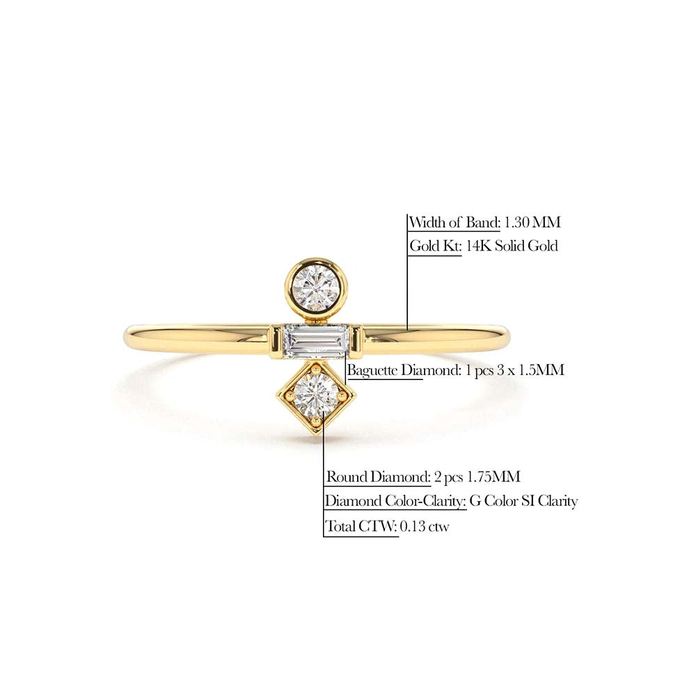 Baguette and Round Cut Diamond Ring in 14K Gold — view 2