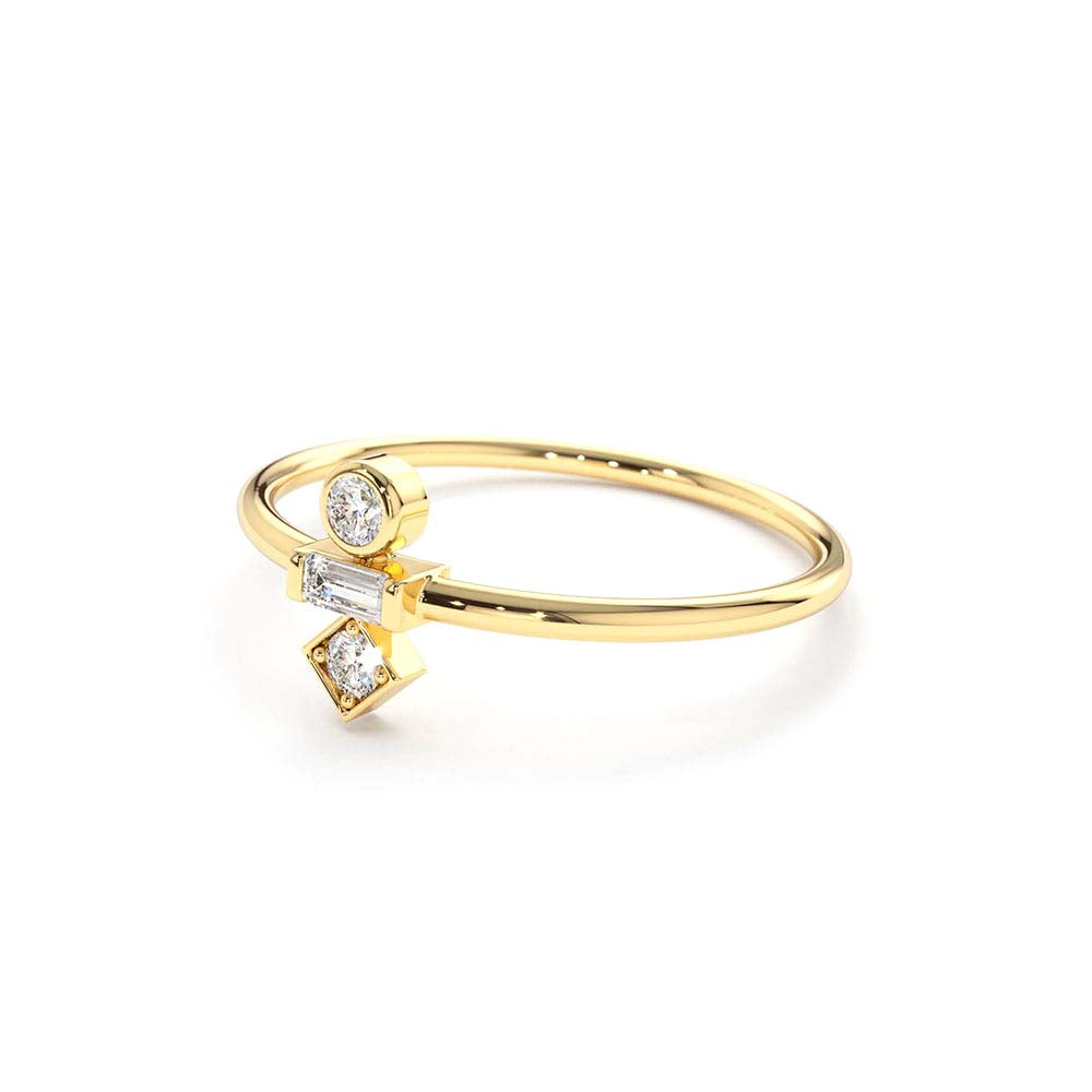 Baguette and Round Cut Diamond Ring in 14K Gold — view 3