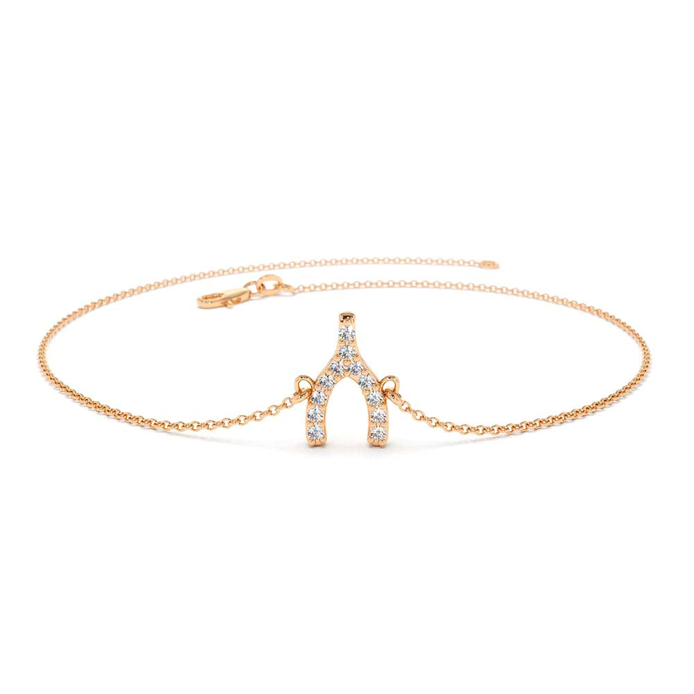 Diamond Wishbone Charm Bracelet in 14K Gold — view 5