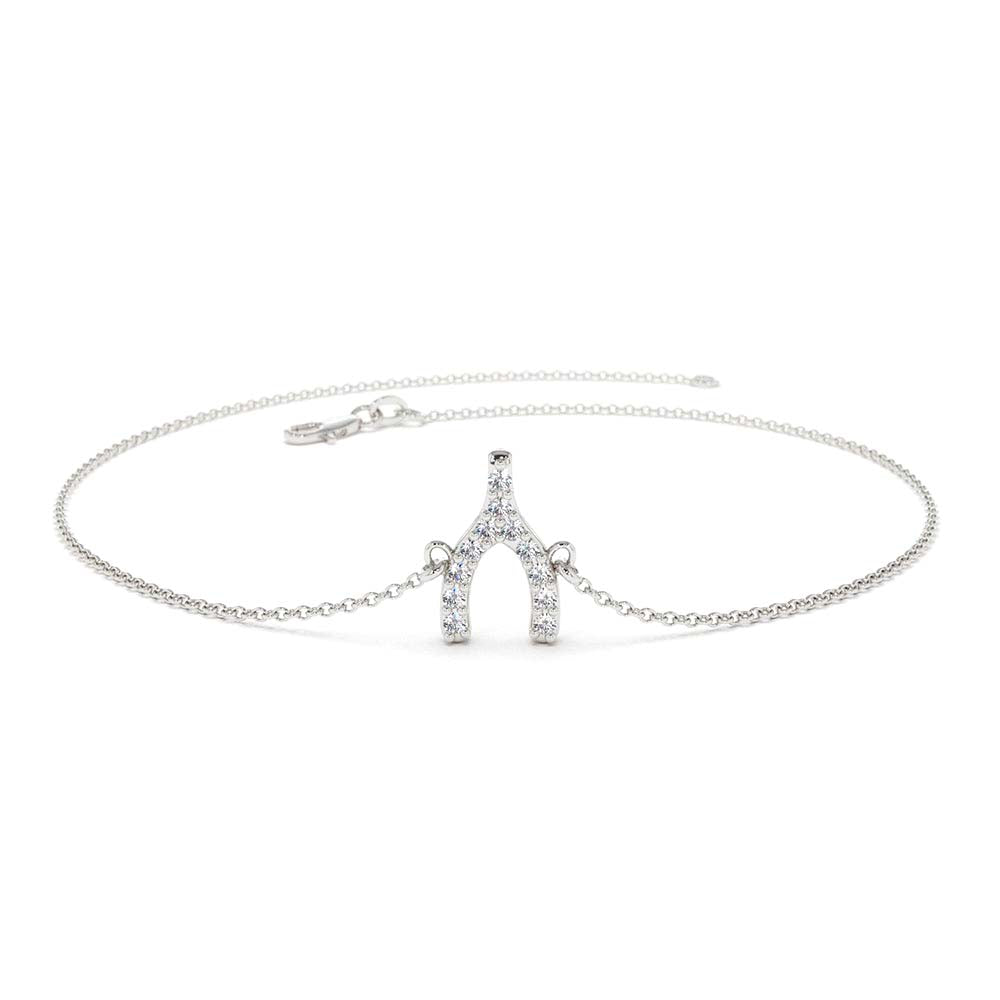 Diamond Wishbone Charm Bracelet in 14K Gold — view 4