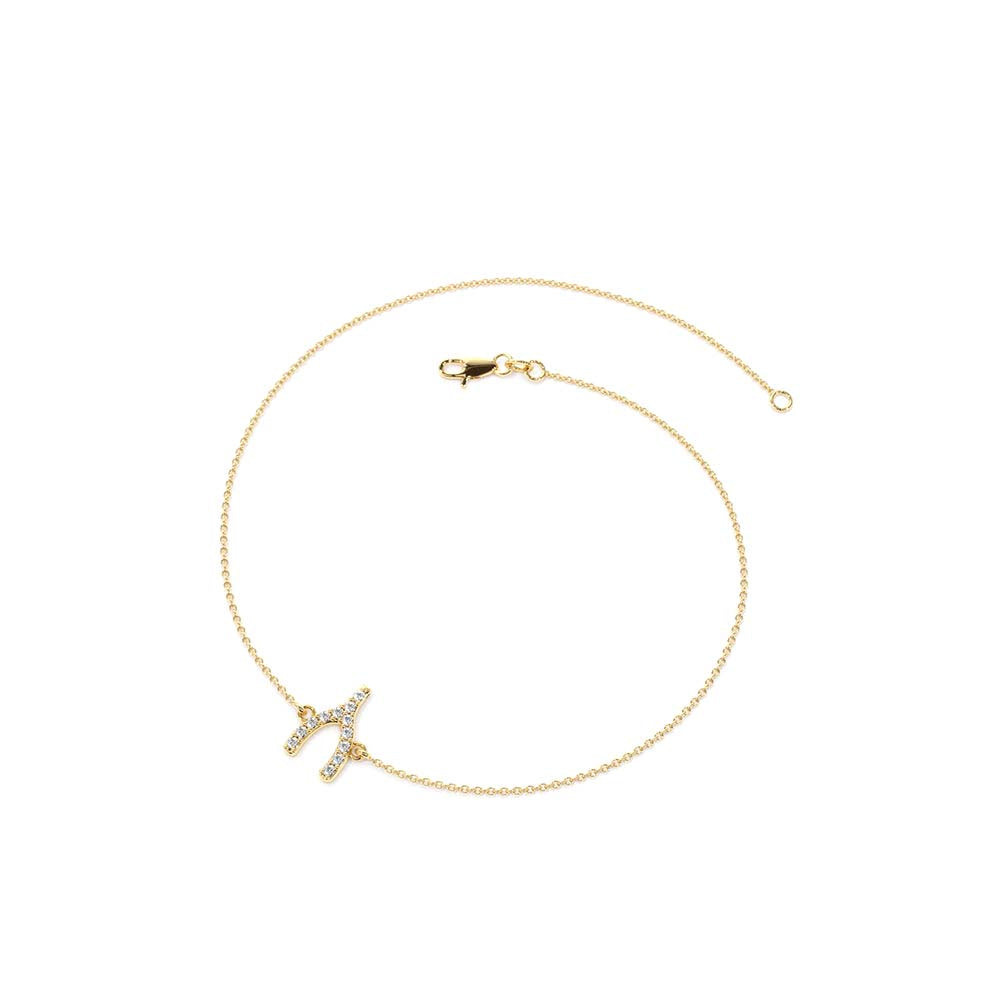 Diamond Wishbone Charm Bracelet in 14K Gold — view 2
