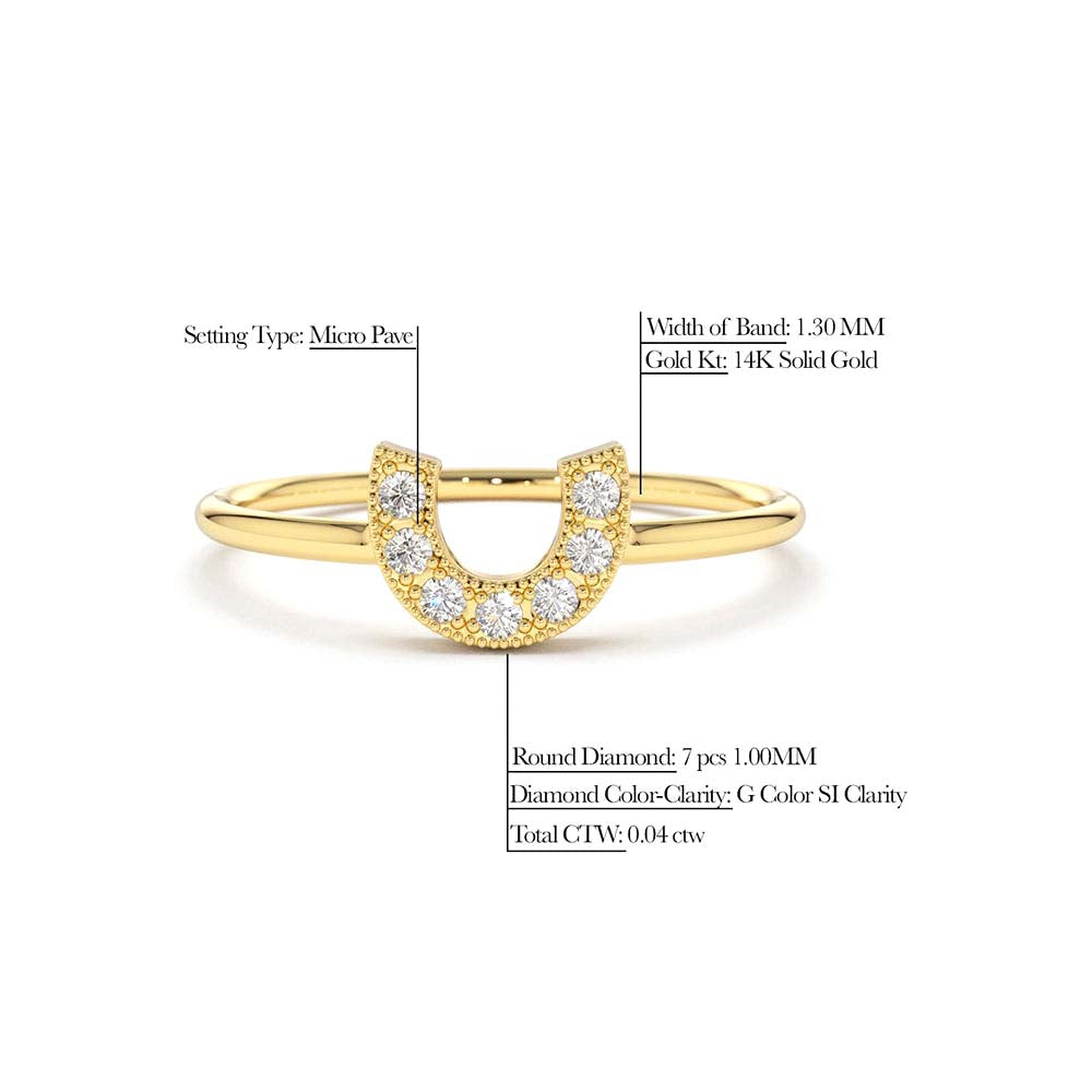 Horseshoe Ring with Round Cut White Diamonds in 14K Gold — view 2