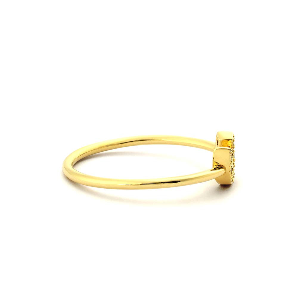 Horseshoe Ring with Round Cut White Diamonds in 14K Gold — view 3
