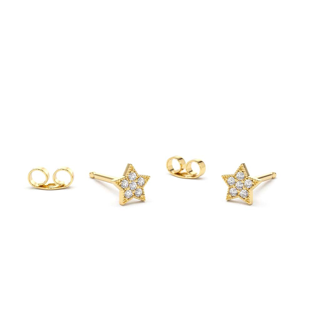 Tiny Diamond Star Studs in 14K Gold — view 1