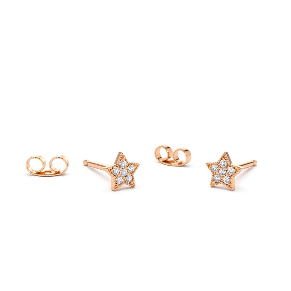 Tiny Diamond Star Studs in 14K Gold — view 3