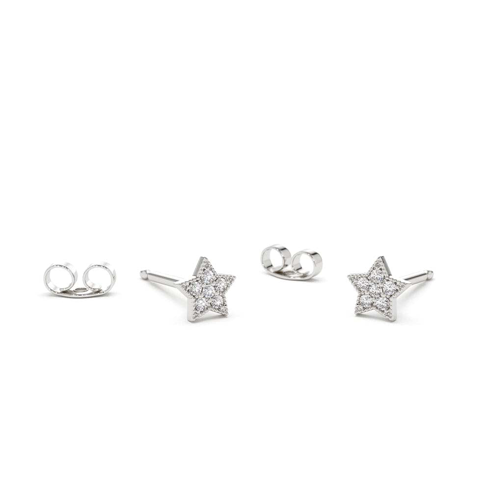 Tiny Diamond Star Studs in 14K Gold — view 2