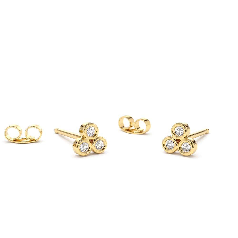Dainty Round Cut Diamond Trio Stud Earring in 14K Gold — view 1