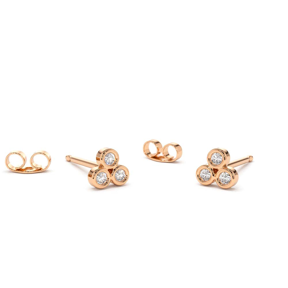 Dainty Round Cut Diamond Trio Stud Earring in 14K Gold — view 3