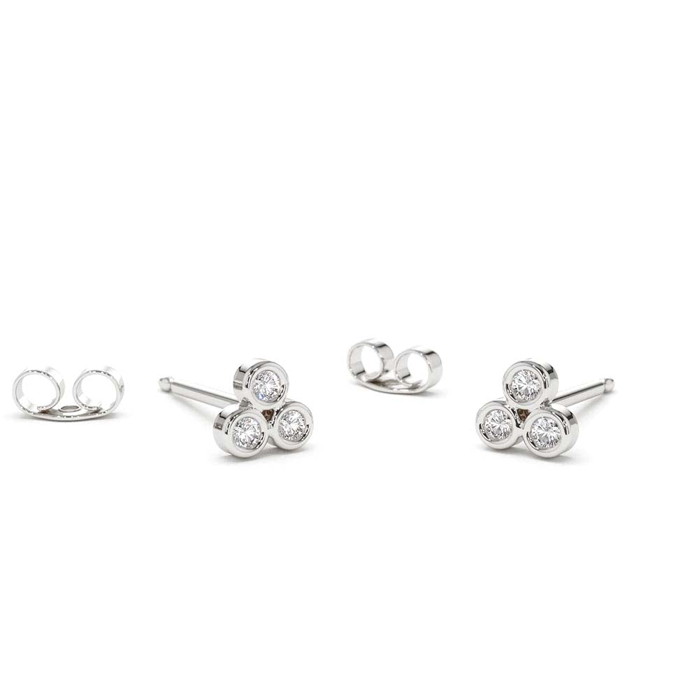 Dainty Round Cut Diamond Trio Stud Earring in 14K Gold — view 2