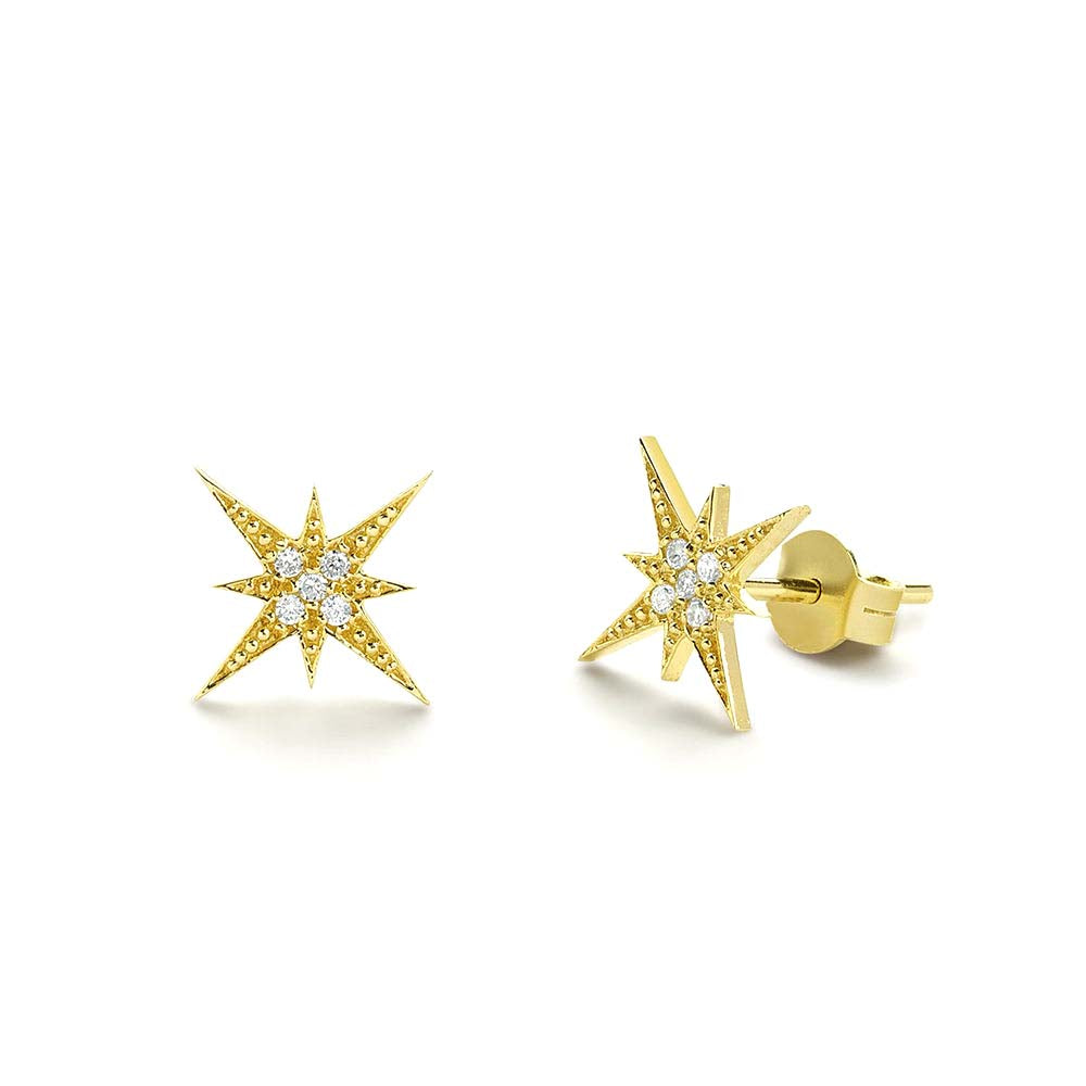 Starburst Diamond Earrings in 14K Gold — view 1