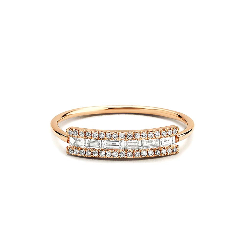 Horizontal Baguette Diamond Ring in 14K Gold — view 4
