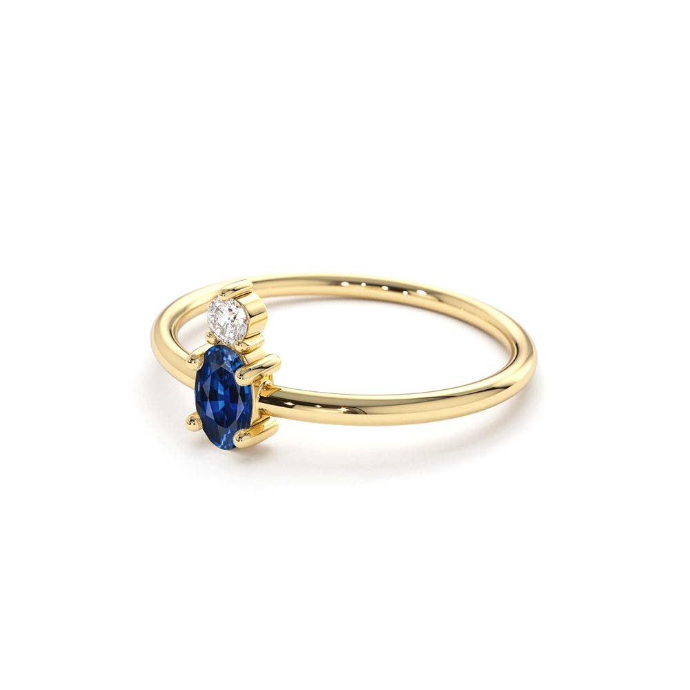 Oval Sapphire and Diamond Ring in 14K Gold — view 2