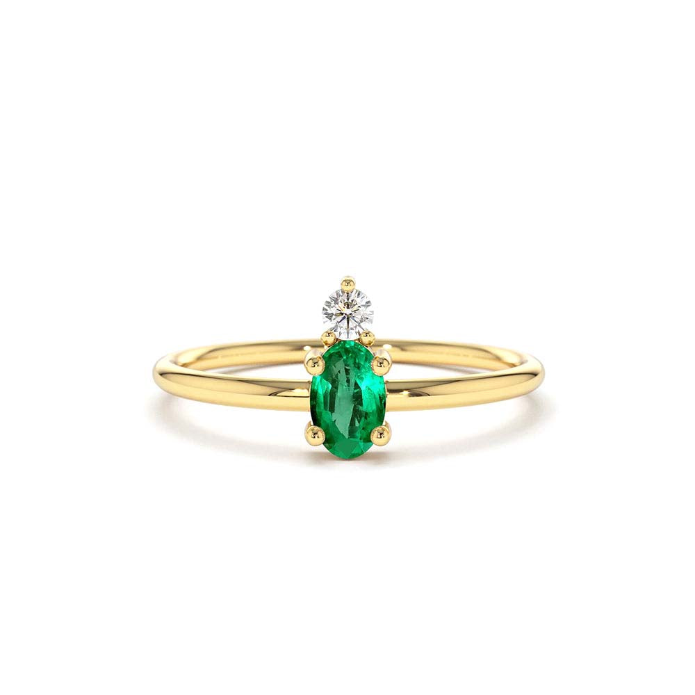Oval Emerald and Diamond Ring in 14K Gold — view 1