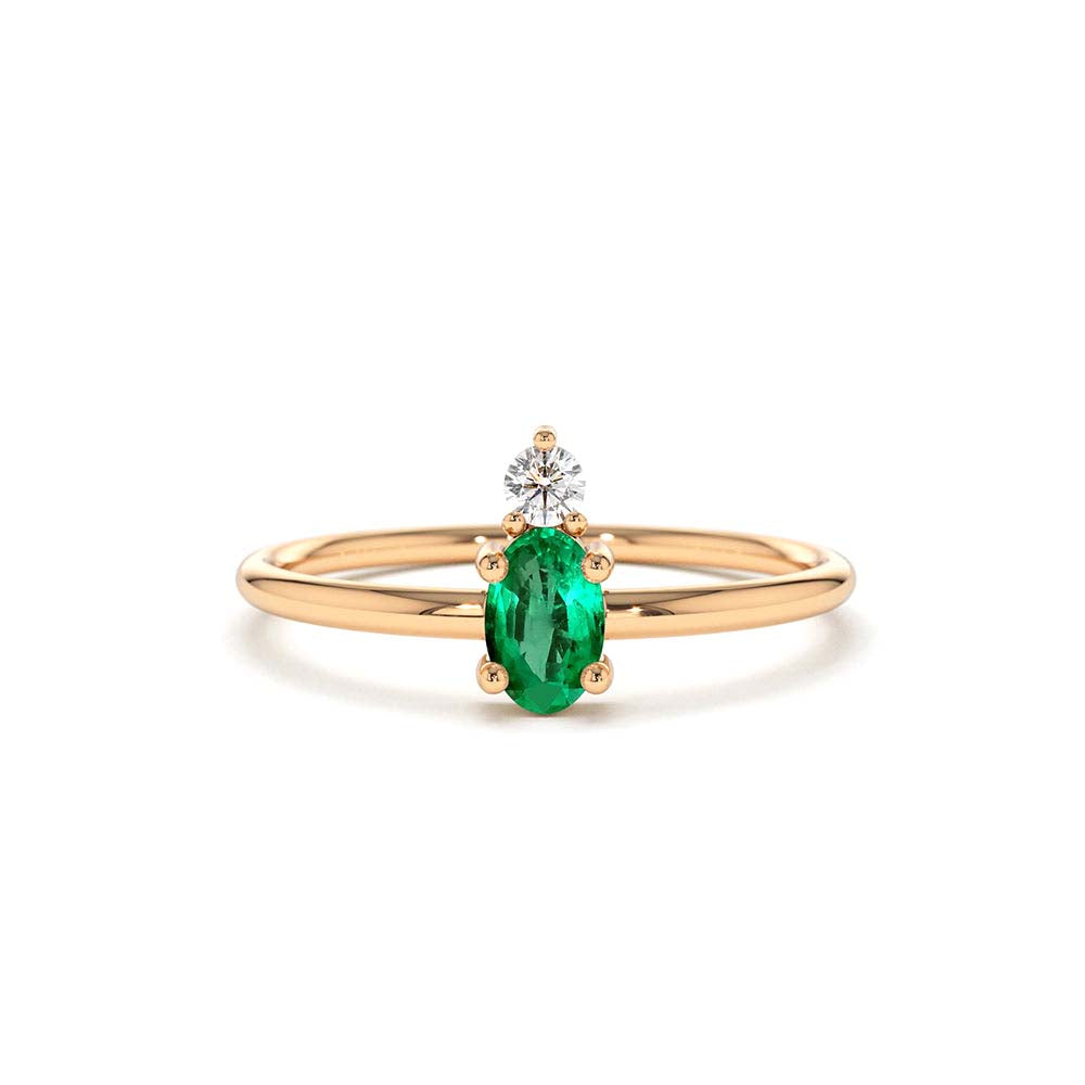 Oval Emerald and Diamond Ring in 14K Gold — view 4