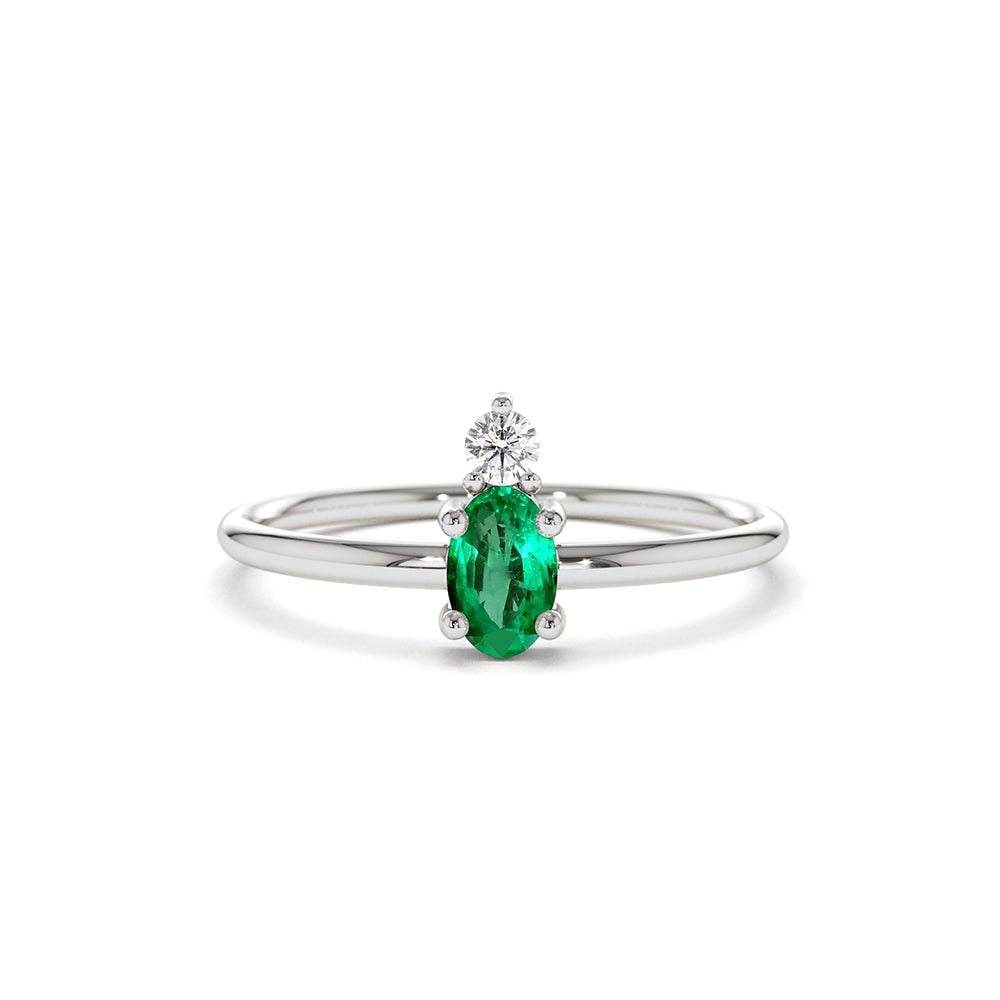 Oval Emerald and Diamond Ring in 14K Gold — view 3