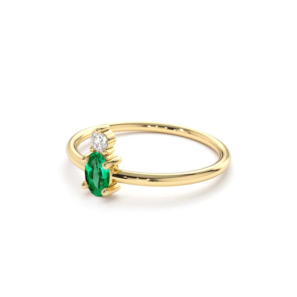 Oval Emerald and Diamond Ring in 14K Gold — view 2