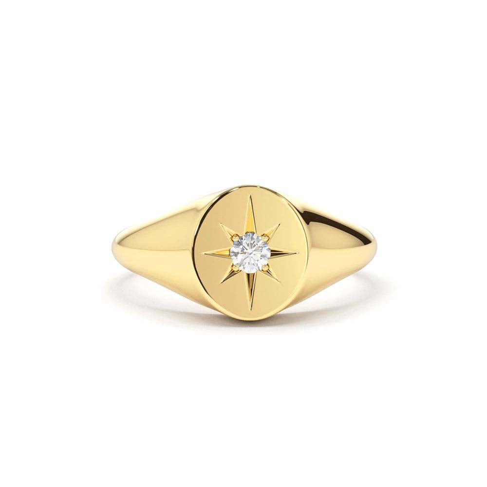 Starburst Diamond Signet Ring in 14K Gold — view 1