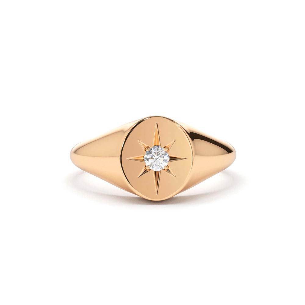 Starburst Diamond Signet Ring in 14K Gold — view 5