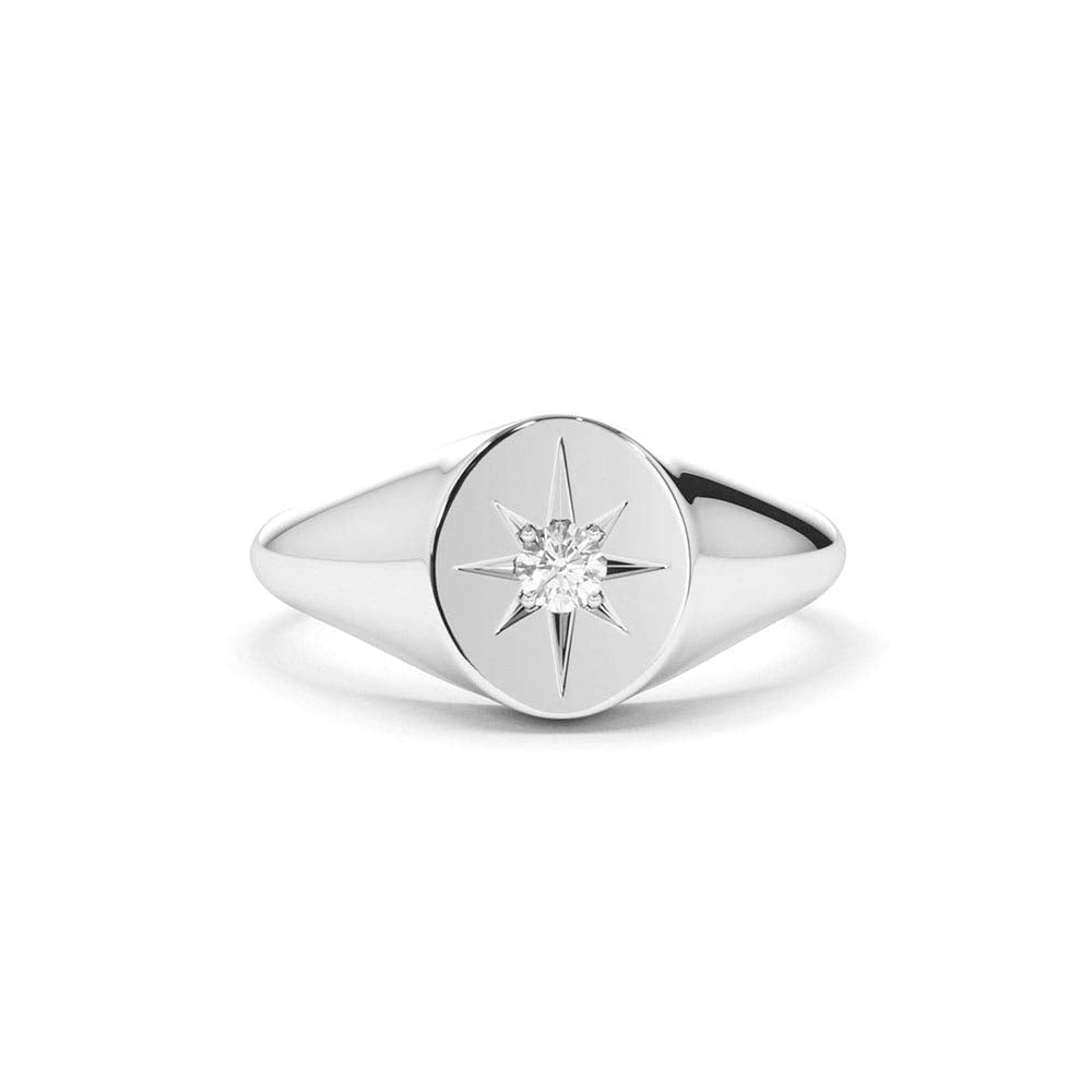Starburst Diamond Signet Ring in 14K Gold — view 4