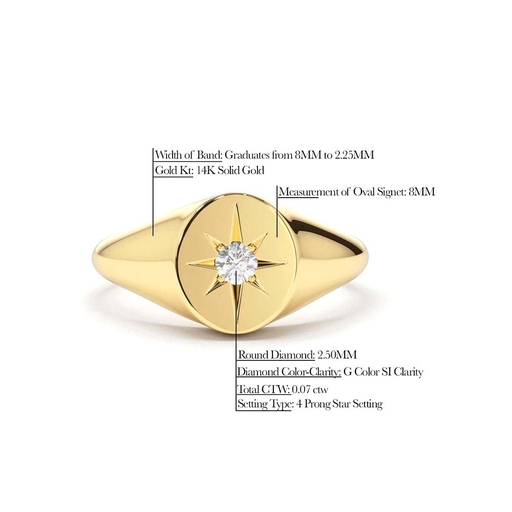 Starburst Diamond Signet Ring in 14K Gold — view 2