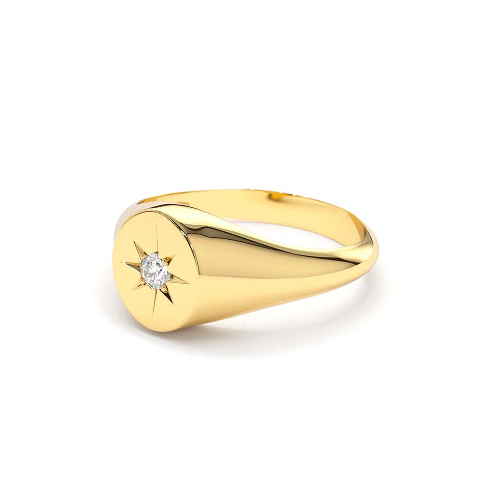 Starburst Diamond Signet Ring in 14K Gold — view 3