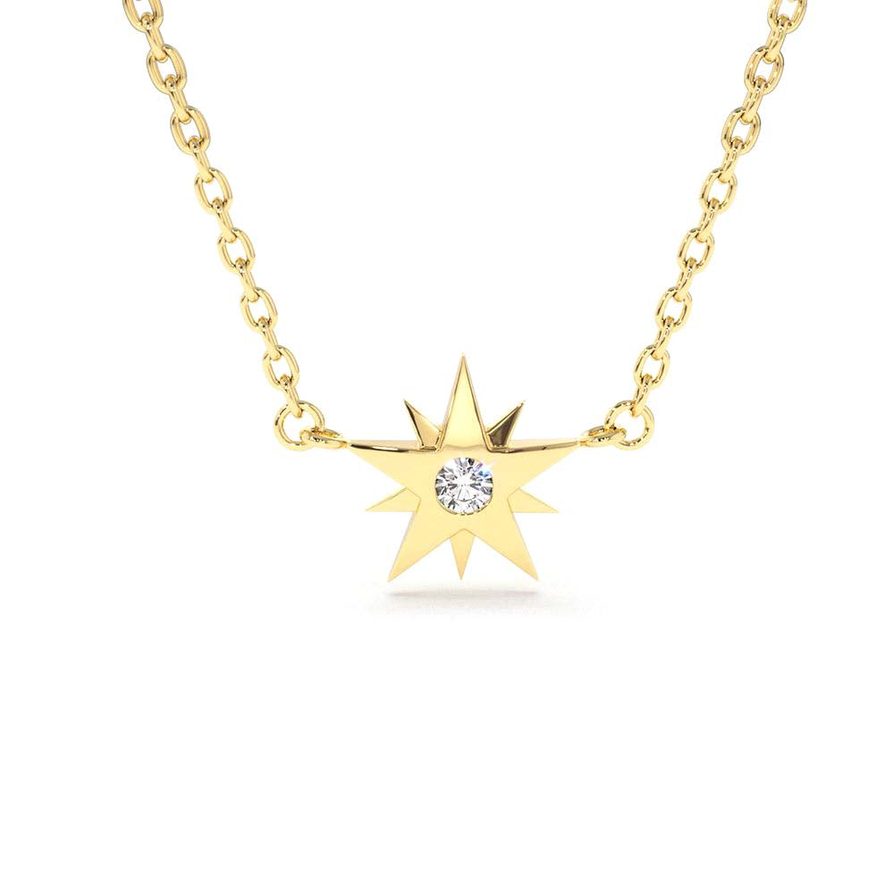 Single Diamond Star Necklace in 14K Gold — view 1