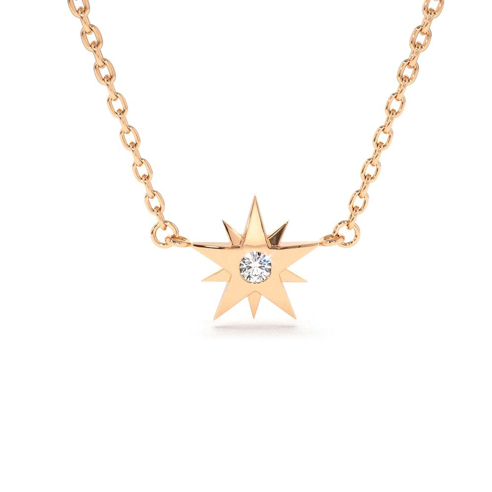 Single Diamond Star Necklace in 14K Gold — view 4