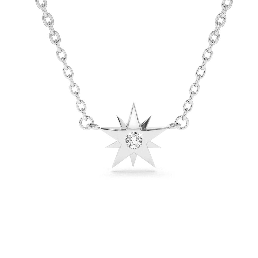 Single Diamond Star Necklace in 14K Gold — view 3