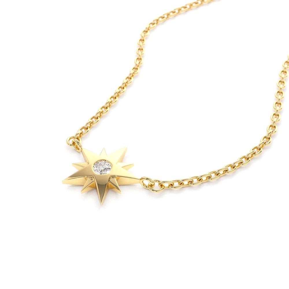 Single Diamond Star Necklace in 14K Gold — view 2