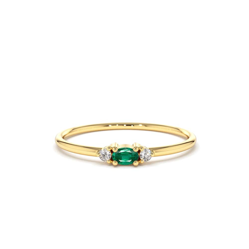 Mini Oval Emerald Ring with Diamonds in 14K Gold — view 1