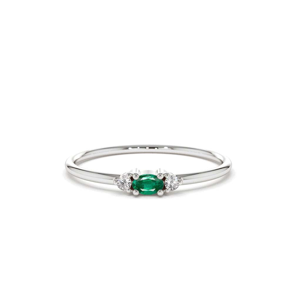 Mini Oval Emerald Ring with Diamonds in 14K Gold — view 2