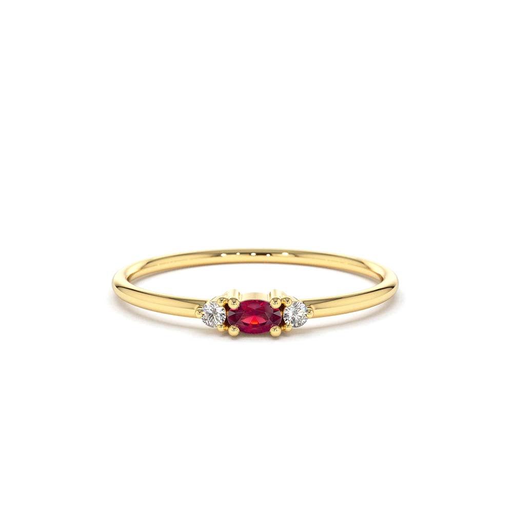 Mini Oval Ruby Ring with Diamonds in 14K Gold — view 1