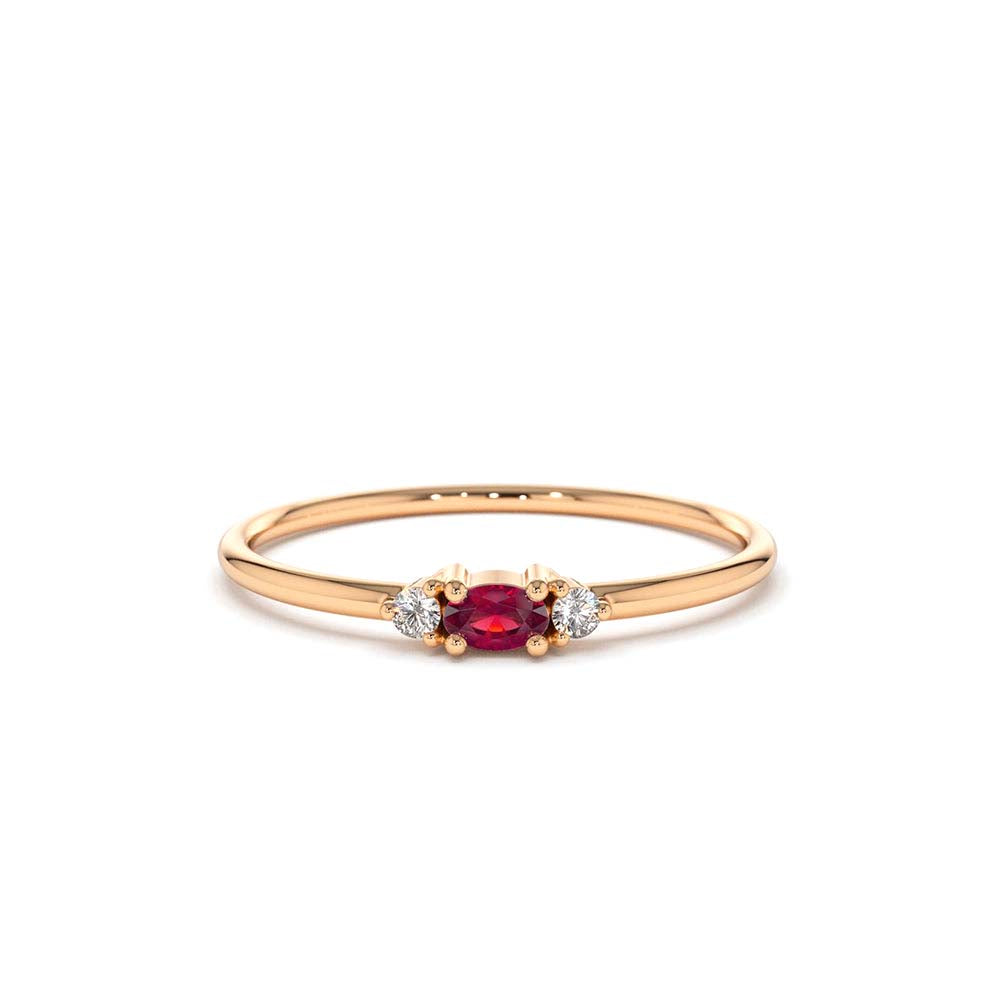 Mini Oval Ruby Ring with Diamonds in 14K Gold — view 4