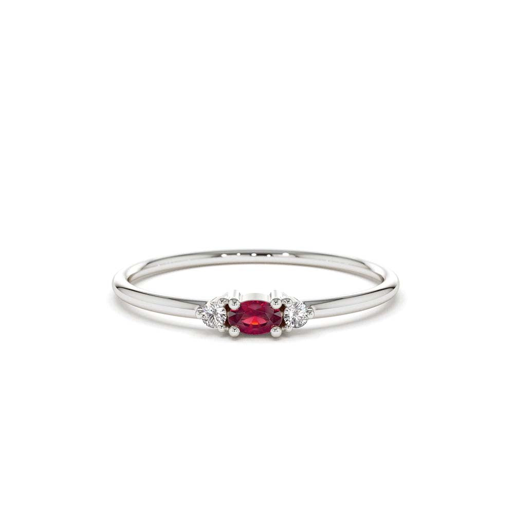 Mini Oval Ruby Ring with Diamonds in 14K Gold — view 3