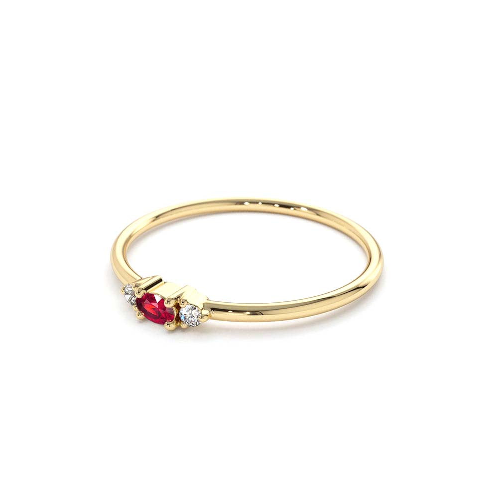 Mini Oval Ruby Ring with Diamonds in 14K Gold — view 2