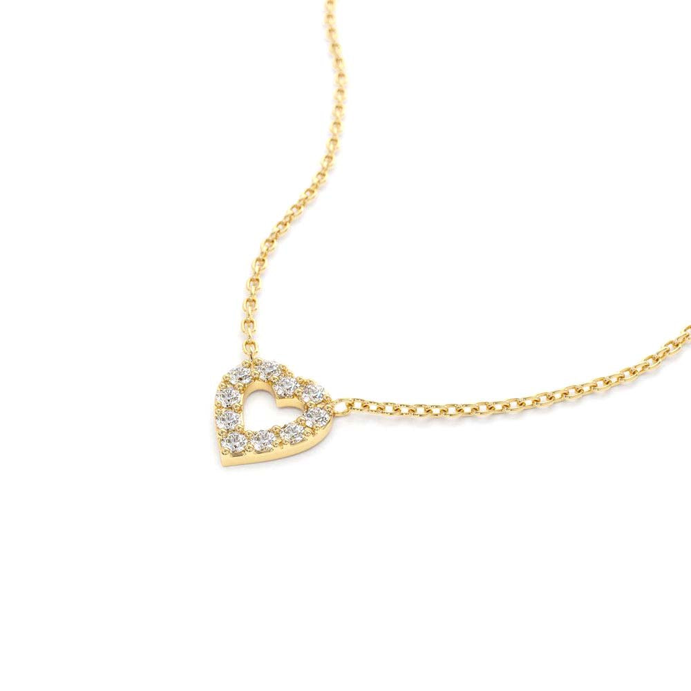 Tiny Diamond Heart Necklace in 14K Gold — view 2