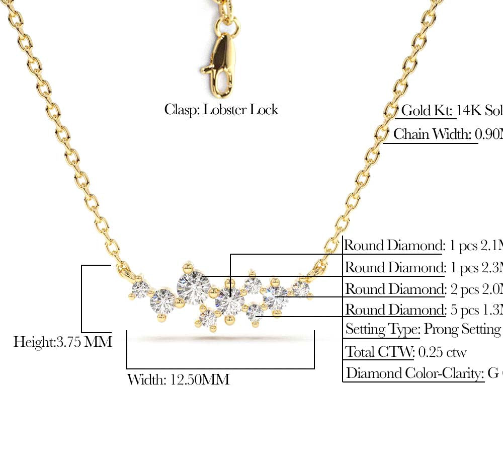 Nine Diamond Cluster Necklace in 14K Gold — view 5