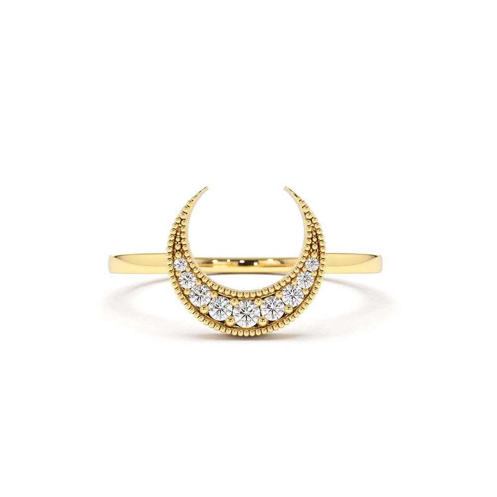 Crescent Moon Diamond Ring in 14K Gold — view 1