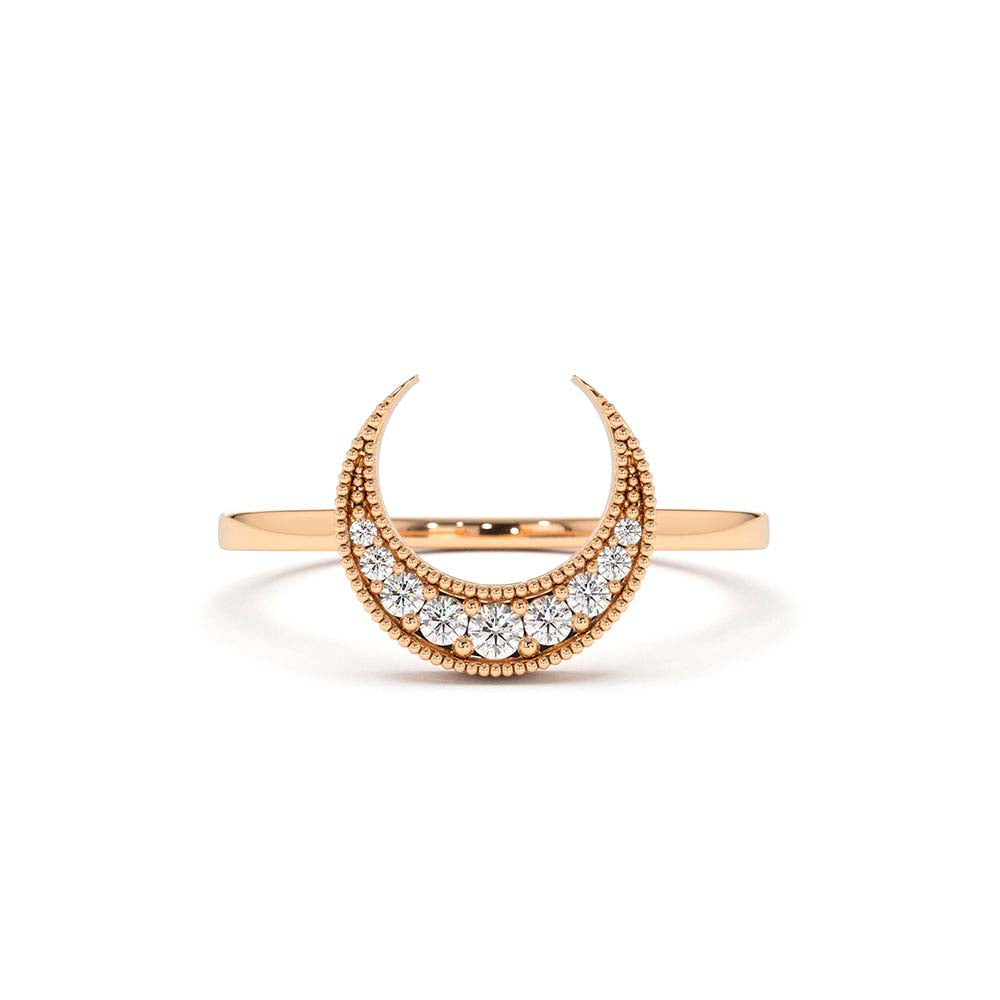 Crescent Moon Diamond Ring in 14K Gold — view 4