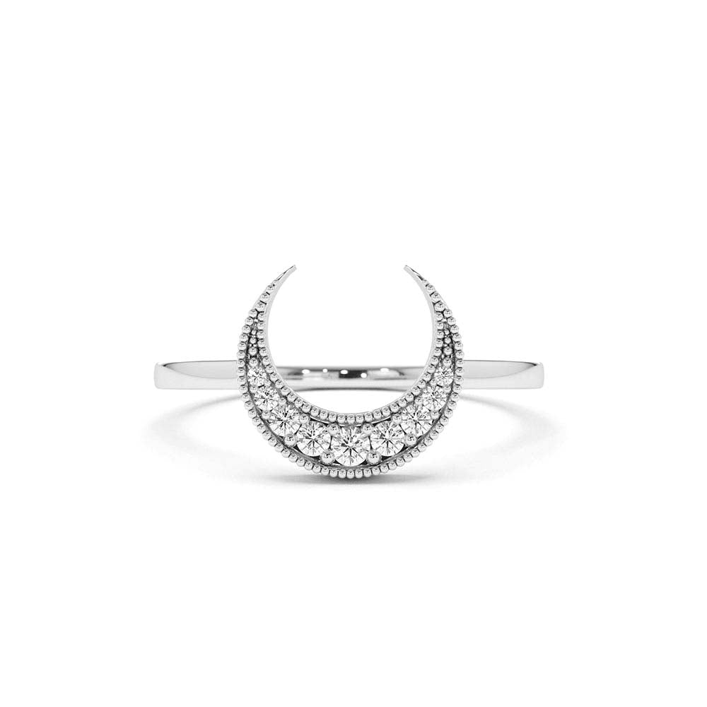 Crescent Moon Diamond Ring in 14K Gold — view 3