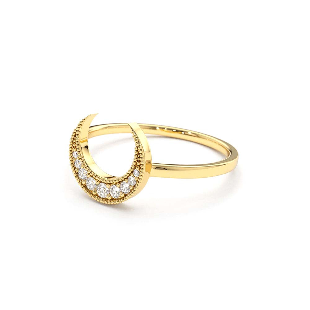 Crescent Moon Diamond Ring in 14K Gold — view 2