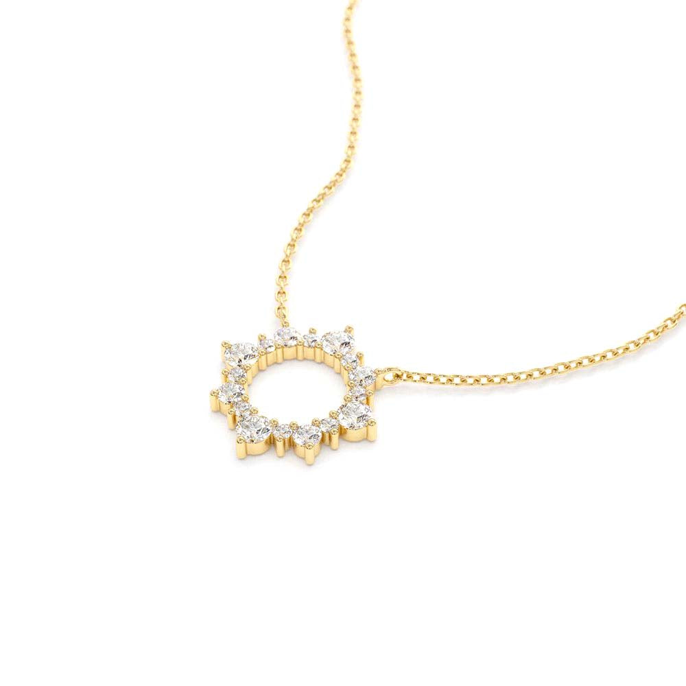 Diamond Sun Circle Necklace in 14K Gold — view 2