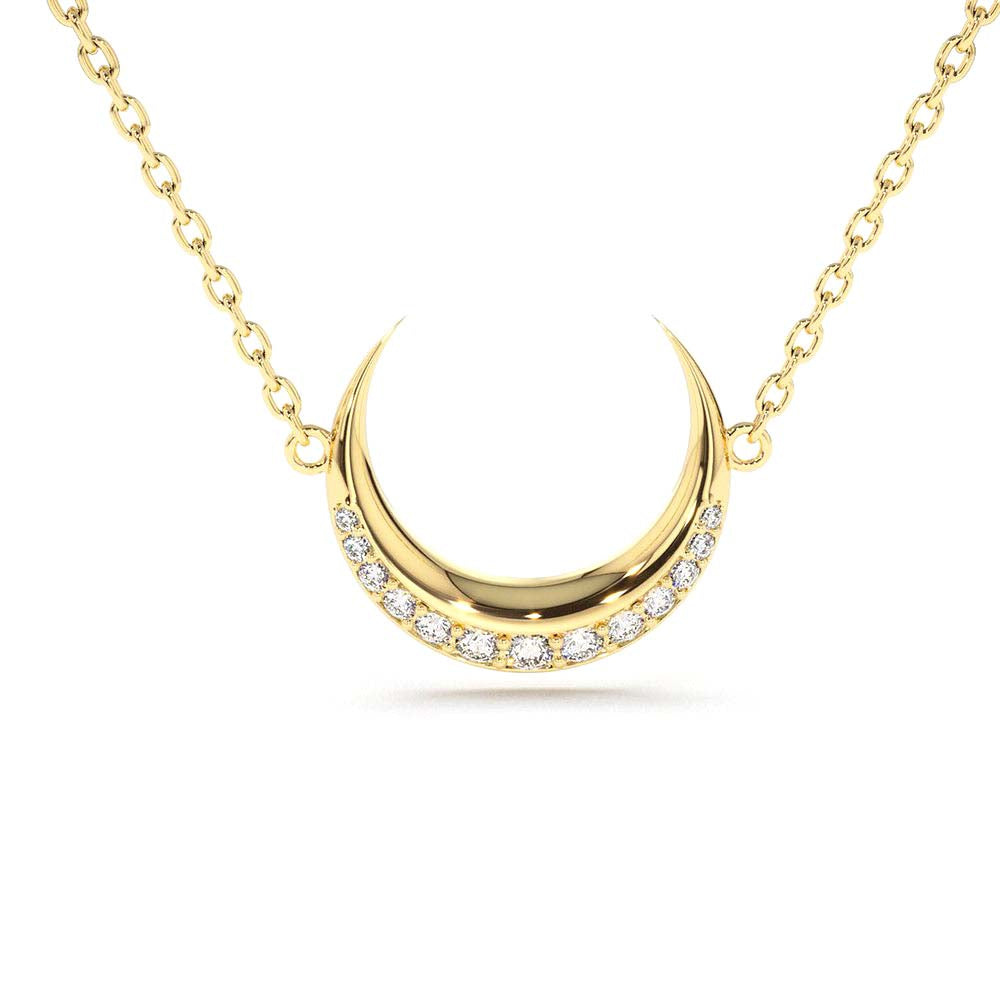 Diamond Crescent Moon Necklace in 14K Gold — view 1