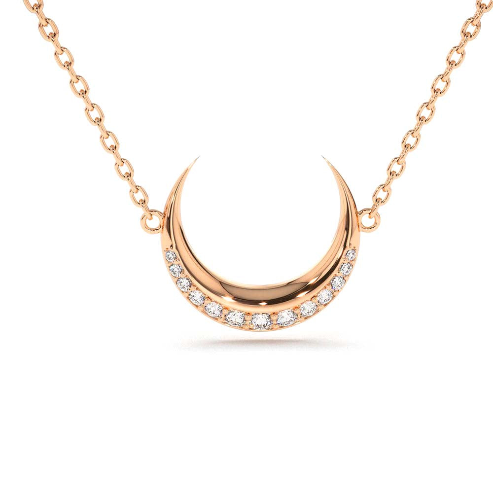 Diamond Crescent Moon Necklace in 14K Gold — view 4