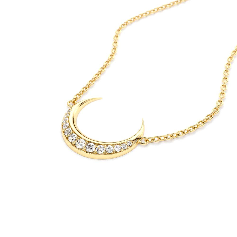 Diamond Crescent Moon Necklace in 14K Gold — view 2